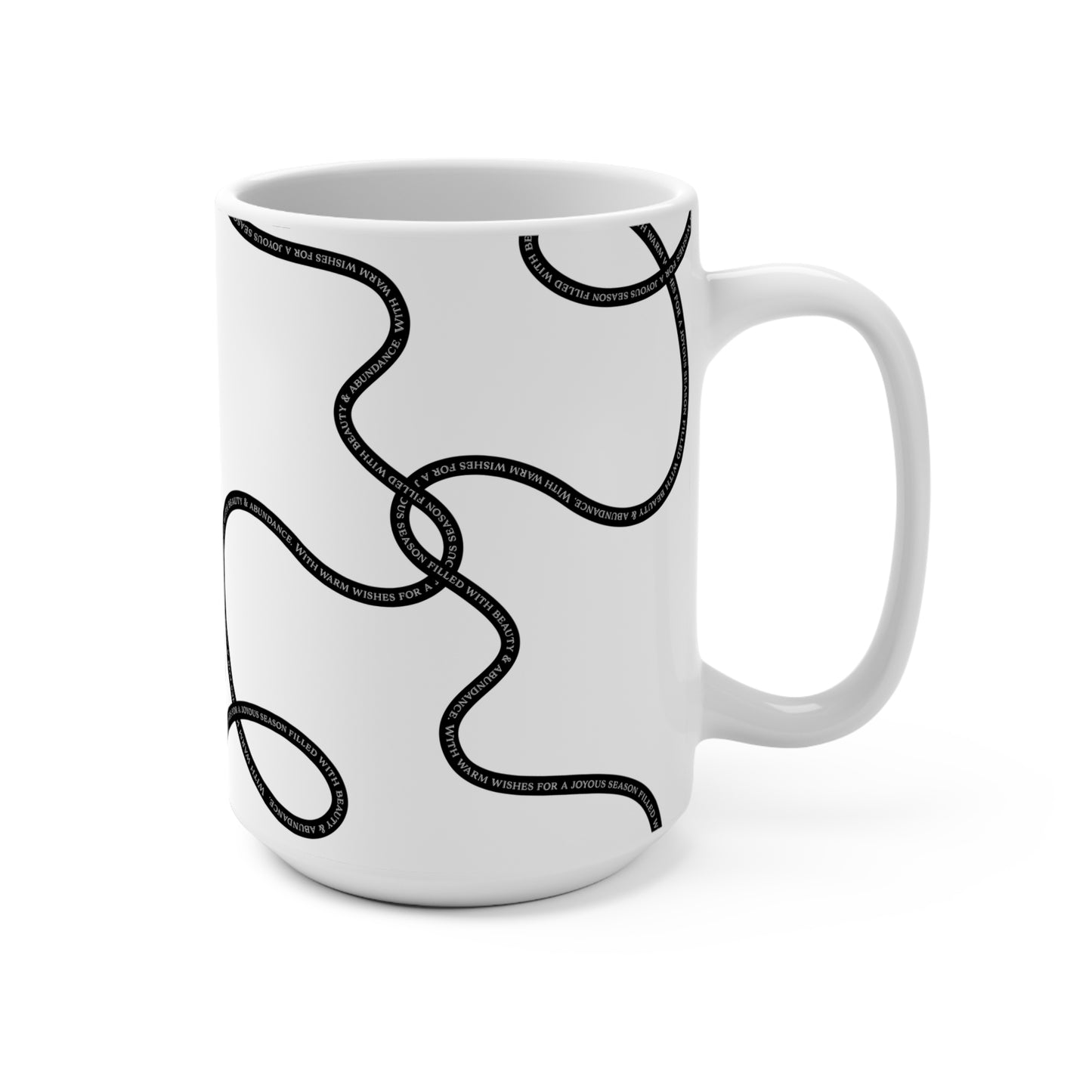 Minimal Thanksgiving Mug | Black Ribbon with White Text | Ceramic, 15oz