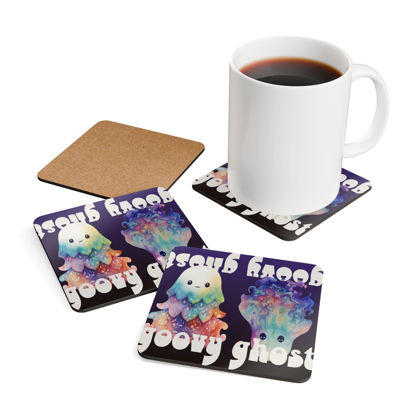 Groovy Ghoast Corkwood Coaster Set