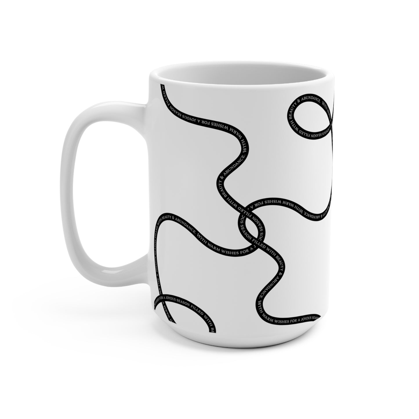 Minimal Thanksgiving Mug | Black Ribbon with White Text | Ceramic, 15oz