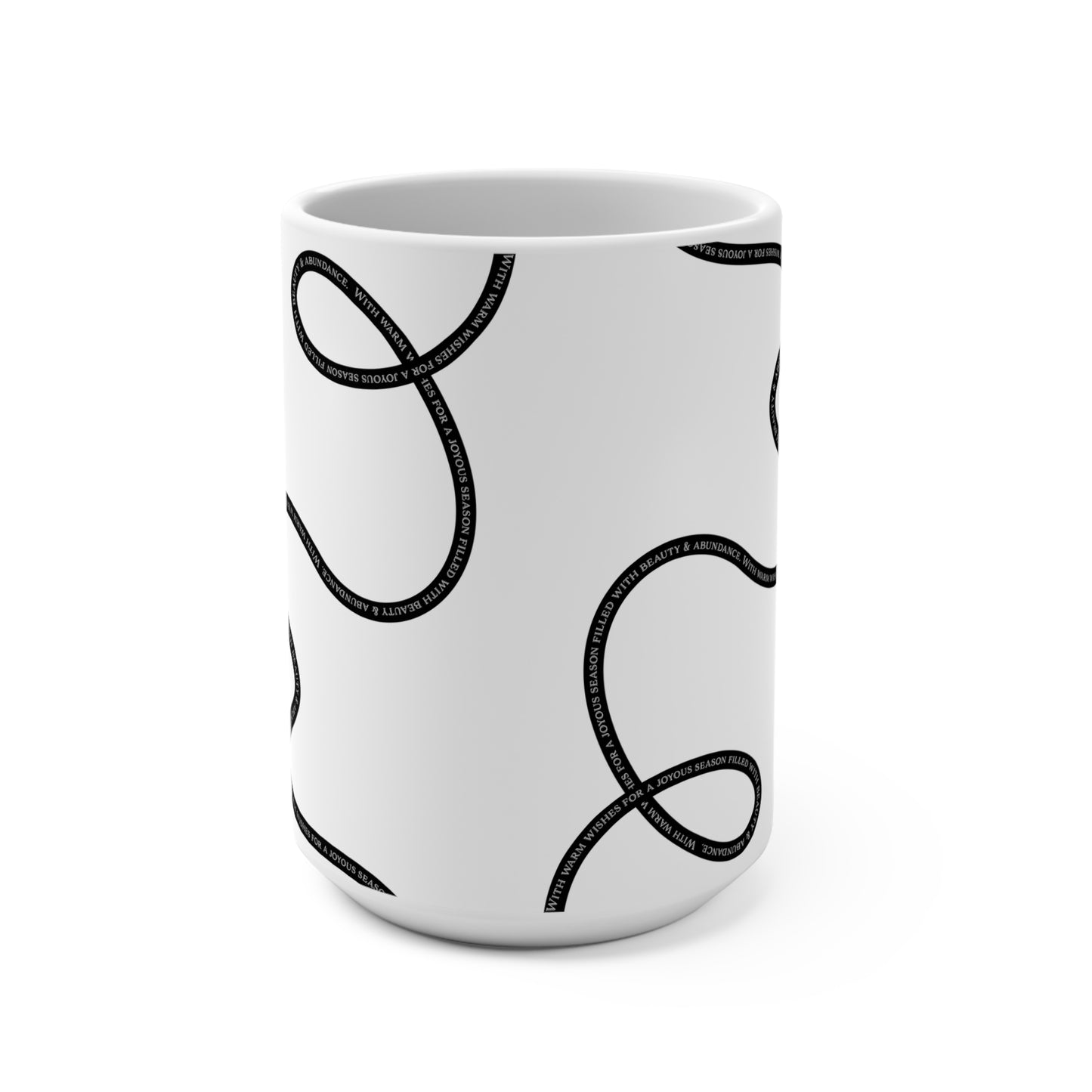 Minimal Thanksgiving Mug | Black Ribbon with White Text | Ceramic, 15oz