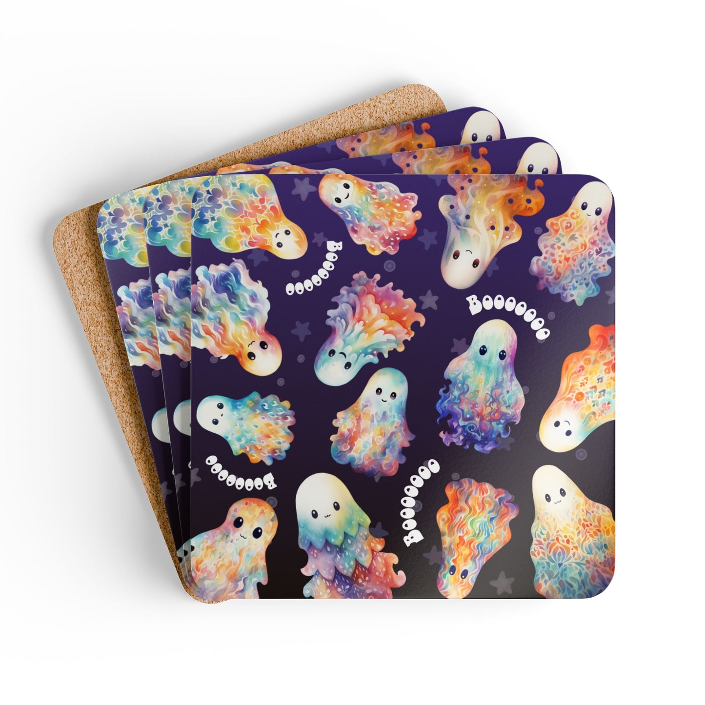 Groovy Ghost Corkwood Coaster Set