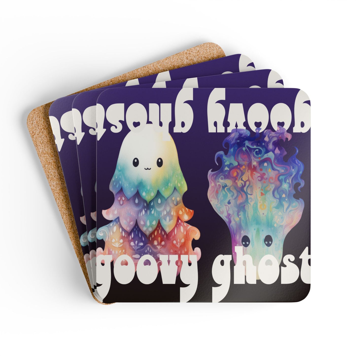 Groovy Ghoast Corkwood Coaster Set