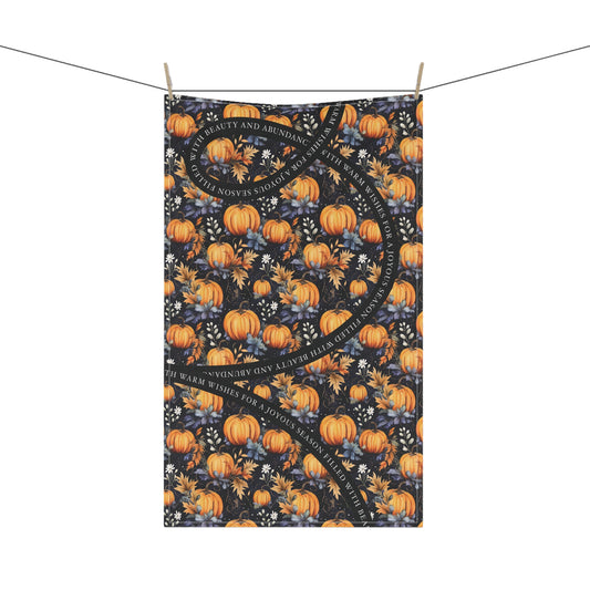 Seasonal Elegance Kitchen Towel | Purple Flower & Orange Pumpkin Design - Little Love Love