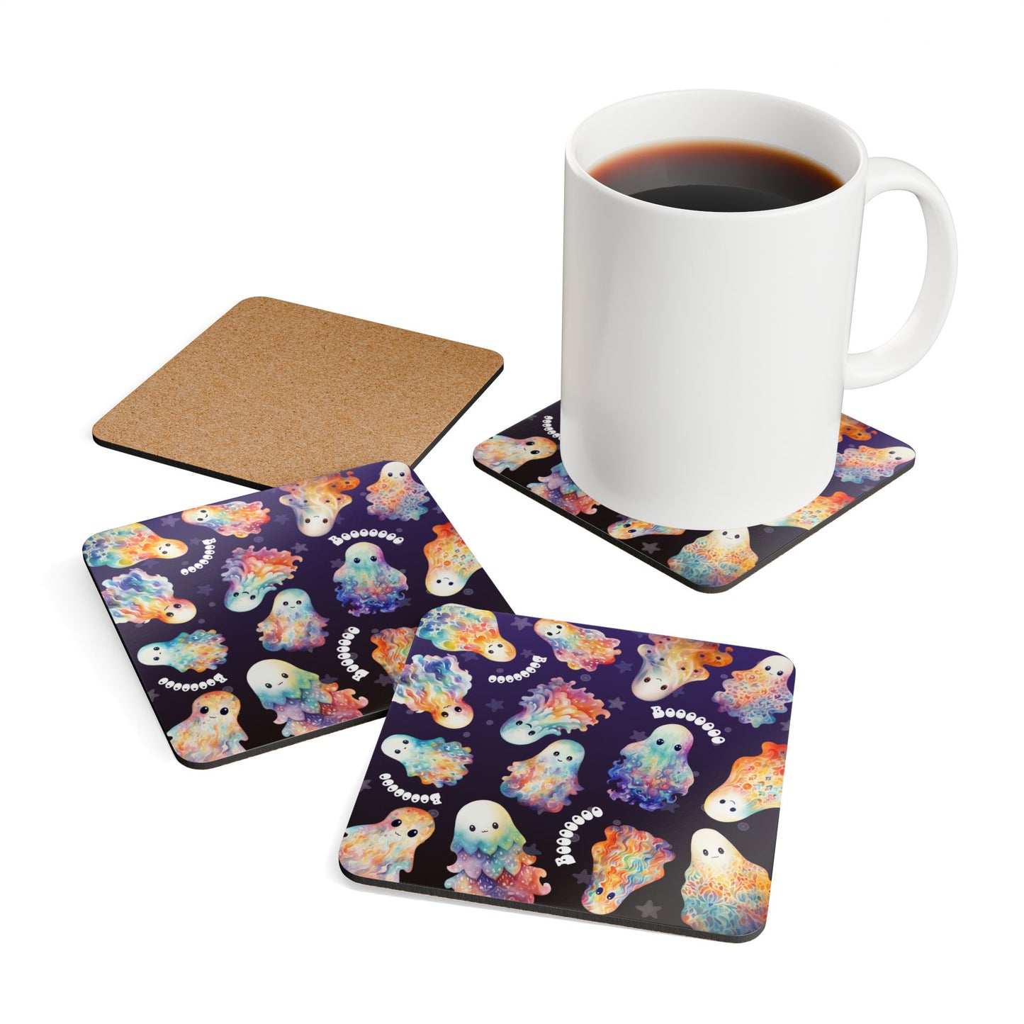 Groovy Ghost Corkwood Coaster Set