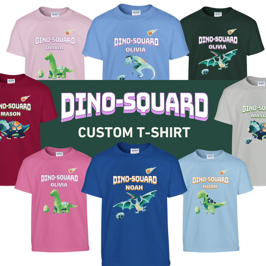 DINO-SQUARD Custom Name | Dinosaur T-shirt | Classic Kids Crewneck T-shirt | Gildan® 5000B - Little Love Love