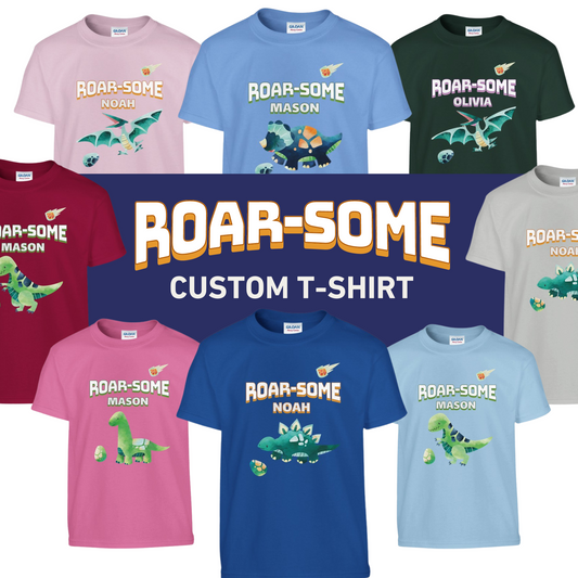 ROAR-SOME Custom Name | Dinosaur T-shirt | Classic Kids Crewneck T-shirt | Gildan® 5000B - Little Love Love