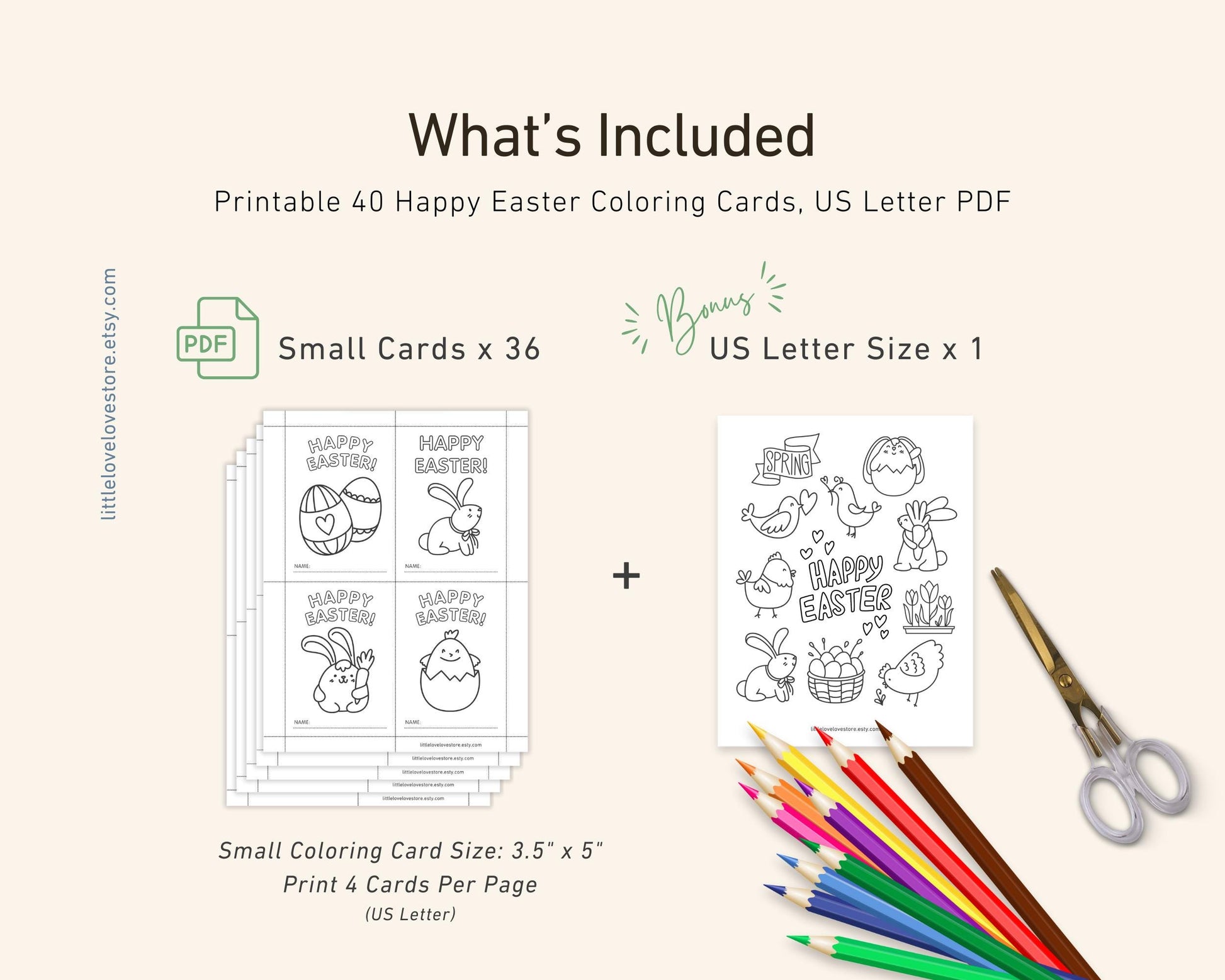 Printable Easter Coloring Cards With 40 Fun Designs - Classroom Easter Kids Activity - Happy Easter Card Spring Coloring -  Digital Download - Little Love Love