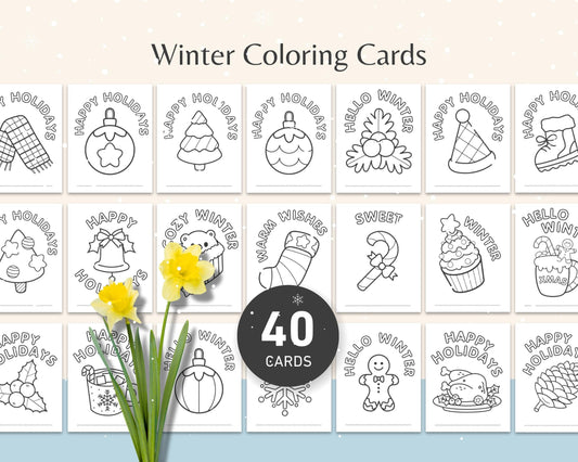 40 Bold & Easy Winter Coloring Cards For Kids - Little Love Love