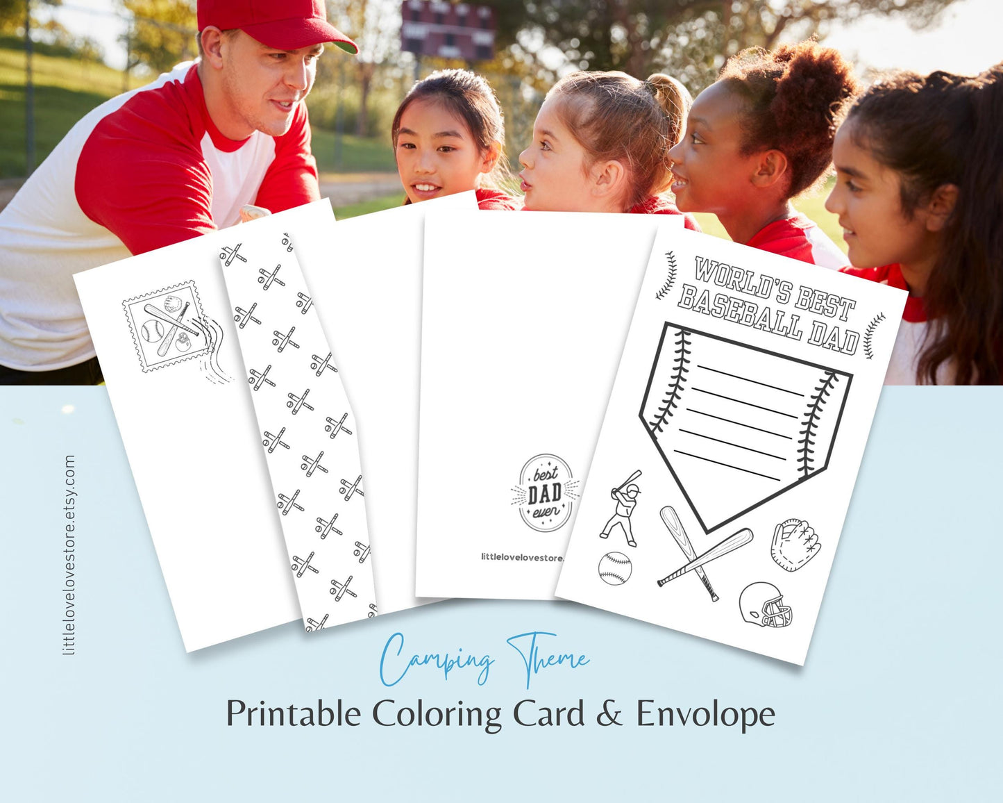 World’s Best Dad Coloring Card – Baseball Theme | Father’s Day Printable for Kids