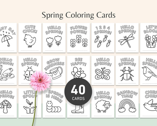 40 Spring Bold And Easy Kawaii Coloring Cards For Kids - Little Love Love
