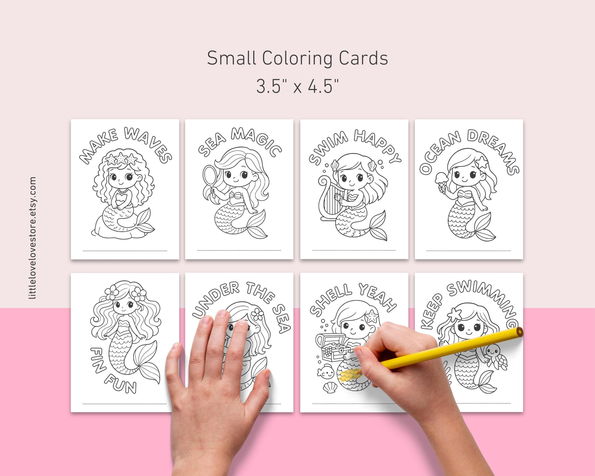 40 Mermaid Coloring Cards for Kids | Bold And Easy Kawaii Coloring for Mermaid Birthday - Little Love Love