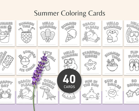 40 Summer Bold and Easy Kawaii Coloring Cards For Kids - Little Love Love