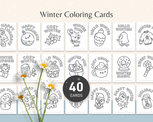 40 Winter Bold & Easy Coloring Cards for Kids - Little Love Love