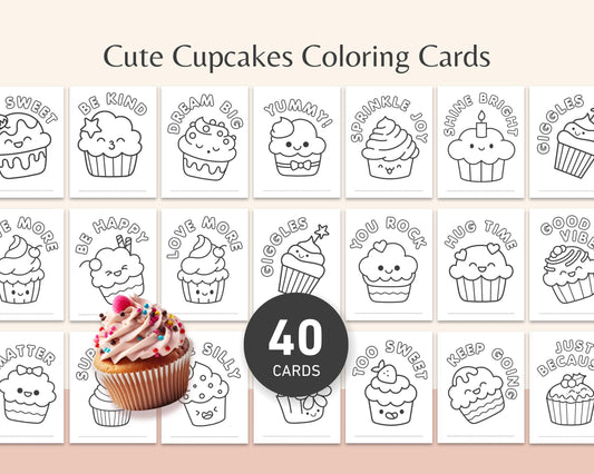 40 Cupcakes Bold & Easy Coloring Cards for Kids - Little Love Love