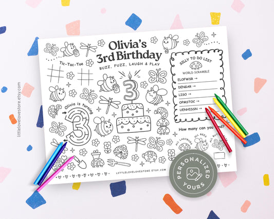 Personalized Birthday Paper Placemat | Coloring & Puzzle Activities - Little Love Love